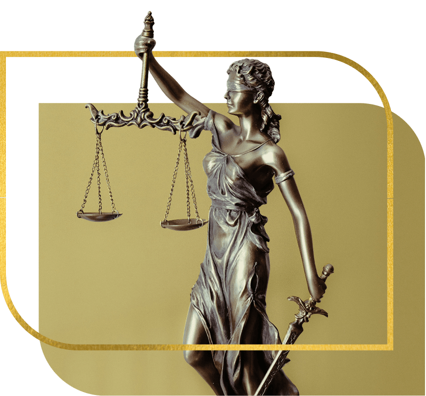 Imagem ilustrativa do símbolo de direito. Uma mulher segurando uma balança com os olhos vendados de ouro